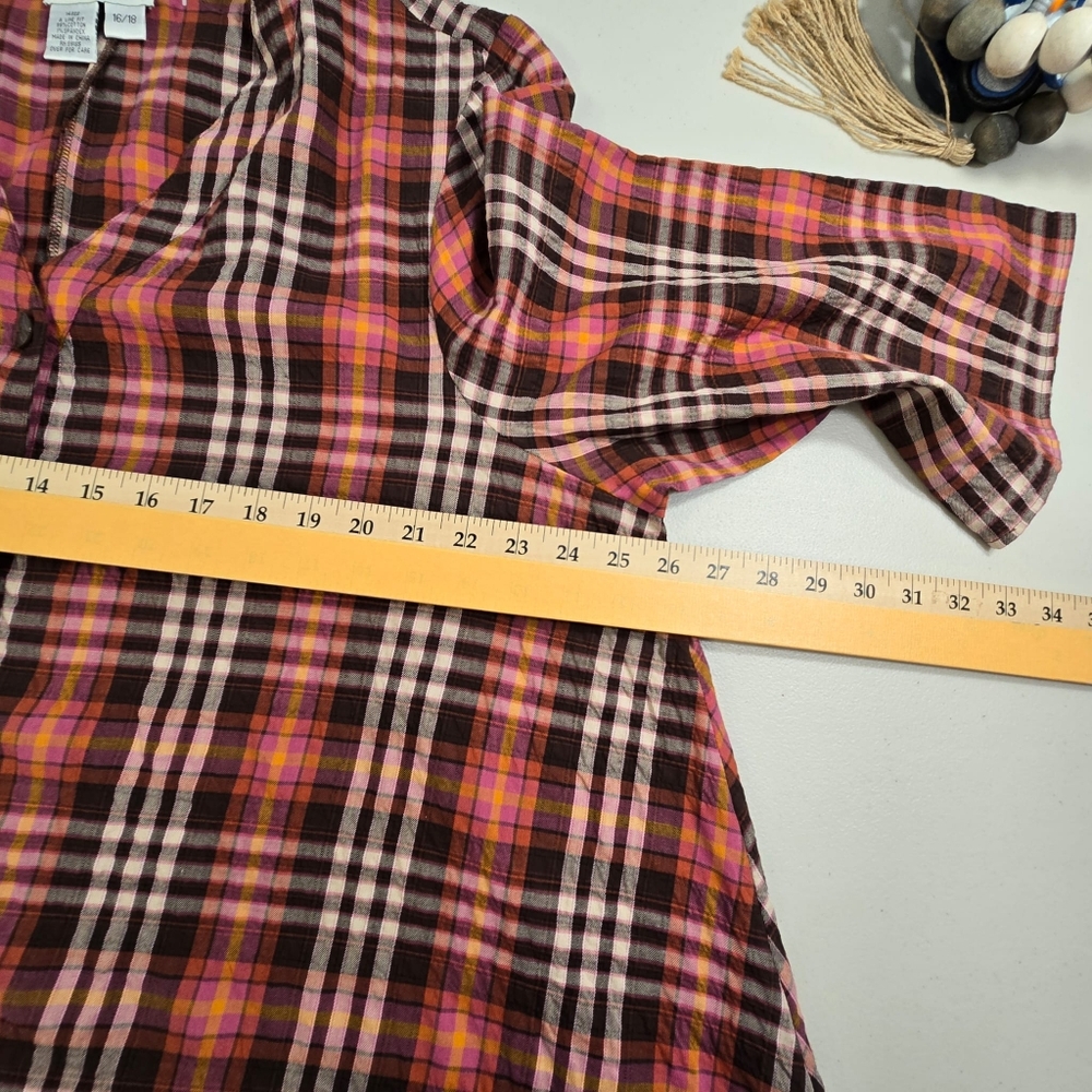 Ulla Popken 1X (16/18) Women's Plaid Button-Down Shirt  Light Weight - Picture 4 of 9